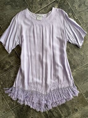 PAPA VANCOUVER Lavender Boho Hippie Fringe Hem Elegant Casual Women’s Tunic Top